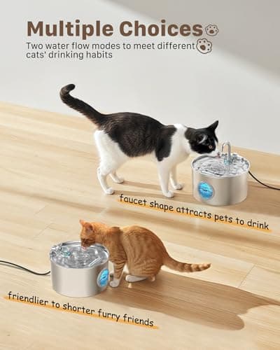 Cat Water Fountain Stainless Steel: 74oz/2.2L Cat Fountain for Drinking - Pet Water Fountain for Cats Inside - Quiet Cats Water Bowl Dispenser - Kitty Drinking Fountains - for Pets& Small Animals 6