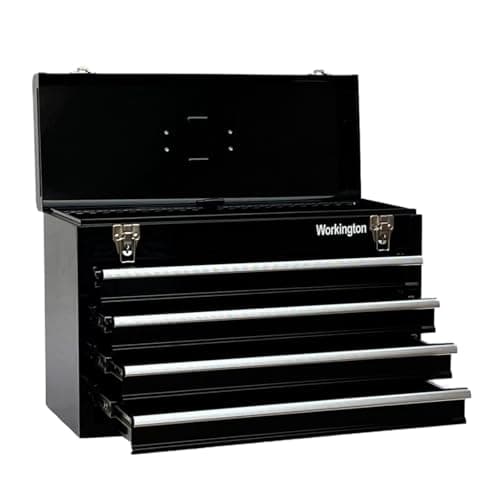 Workington Portable Metal Tool Chest with 4 Drawers, 20" 4-Drawer Tool Chest Cabinet with Ball Bearing Drawer Slides, Steel Tool Storage Box Organizer 4004 Black 9