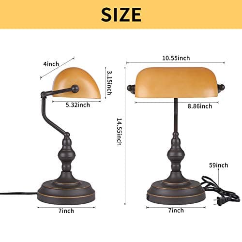 Liylan Banker Desk Lamp Touch Control, Vintage Banker's Desk Lamp with USB Port, 3 Way Dimmable Desk Lamps, Farmhouse Library Lamp Oil Rubbed Bronze for Office, Study Room 5
