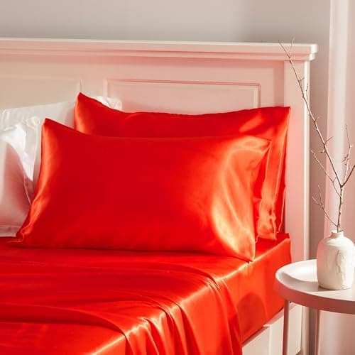 Manyshofu Red Satin Pillowcase for Hair Protection- 2Pcs Standard Pillow Cases, Luxury & Silky Pillowcases 20x26 Pillow Covers with Envelope Closure