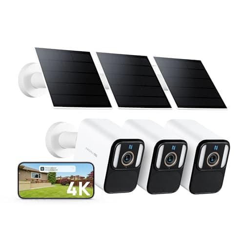 Anona Aurora 4K Solar Security Cameras Wireless Outdoor, Forever Power with Solar Panel, 8MP Color Night Vision, 24/7 AOV Recording, No Monthly Fees, AI Detection, Easy Setup, 2.4 G WiFi, IP67, 3 Pack