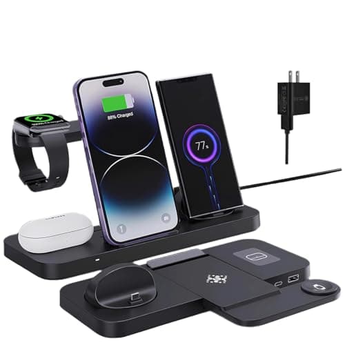 6-in-1 Fast Wireless Charging Station for iPhone 16/15/14/13, Apple Watch Ultra/9/8, AirPods Pro,18W Qi-Certified (B21-C-BLACK)