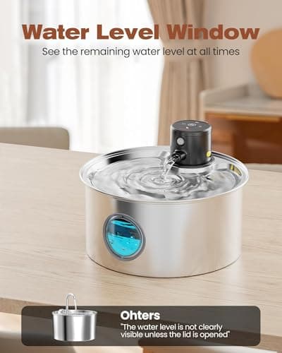 Cat Water Fountain Wireless Cordless: Cat Fountain Battery Operated - Stainless Steel Pet Water Fountain Rechargeable - 108oz/3.2L Automatic Cats Fountains for Drinking with Motion Sensor - Cats & Dog 8