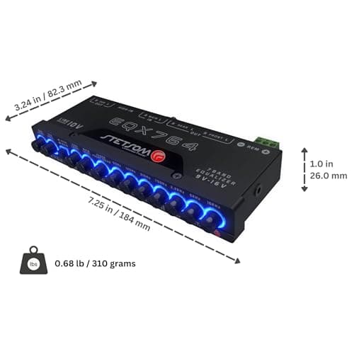 Stetsom EQX764-7 Band Equalizer, Pre-Amp Car Audio Graphic Equalizer with 4 Inputs (RCA & High) 6 Outputs, 10v Line Driver to Avoid Noise and Dedicated Sub Controls (Level & Frequency) 6