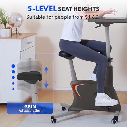 FLEXISPOT Exercise Bike with 2D Desktop, Space Saving Under Desk Bike with Removable Desk, Stationary Bikes Upright Indoor Bikes with 8 Level Magnetic Resistance Upgraded Pro Flywheel, V9PRO-Black 5