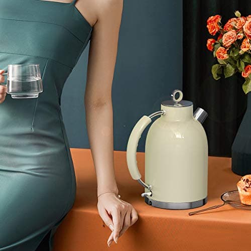 Electric Kettle ASCOT, Tea Kettle Hot Water Kettle Stainless Steel Kettle 1.6L 1500W Retro Tea Heater & Boiling Water, Auto Shut-Off and Boil-Dry Protection(Cream) 7