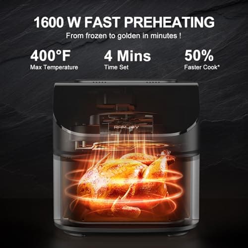 RAMJOY Air Fryer 6.8 Quarts, 10-in-1 Functions, Air Fry, Roast, Bake, Broil, Dehydrate, Large & Compact Air Fryers, Nonstick & Dishwasher-Safe Airfryer Basket, Stainless Steel Air Fryer, Easy to Use 5