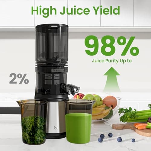 Masticating Juicer Machines, 5.3" Inch Feeding Chute Supports Whole Fruits and Vegetables，350W Slow Cold Press Juicer，Easy to Clean,Grey 8