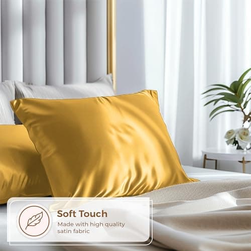Pure Bedding Satin Pillowcase 2 Pack - Queen Size (20"x30", Gold) - Silky Pillow Cases for Hair and Skin - Satin Pillow Covers with Envelope Closure - Extra Soft Premium Microfiber 6