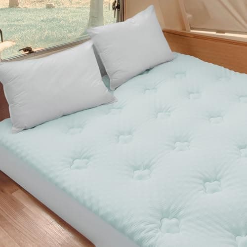 Hansleep RV Short Queen Mattress Pad Topper Memorry Foam, Camping Queen Foam Mattress Topper Viscose Derived from Bamboo, RV Mattress Pad Cover for Back Pain Relief, 60" x 75", White 8