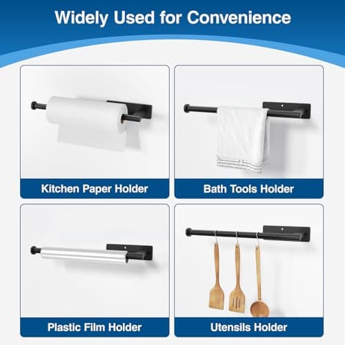 Paper Towel Holder Under Cabinet - Stainless Steel Paper Towel Holder Wall Mount, Self-Adhesive or Drilling, Matte Black Towel Rack for Kitchen Organization and Storage, Kitchen Paper Roll Holder 5