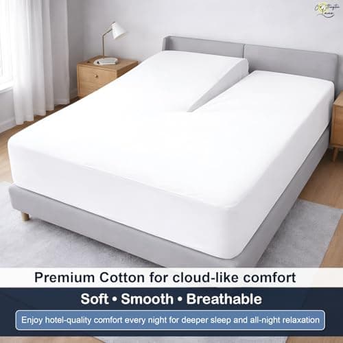 Cottington Lane 1 Piece Top Split Flex Head King Fitted Sheet Only for Adjustable Bed, Premium Egyptian Cotton 15" Deep Pocket Half Split Bottom Sheet, 34 Inch Down, White Solid 7