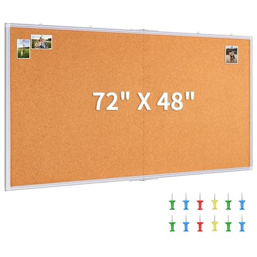 maxtek Large Cork Board 72 x 48 in, Bulletin Board for Walls, 6'x 4' Extra Aluminum Framed Corkboard, Foldable Wall Mounted Back to School Pin Memo Notice Cork Board for Office, Home Wall Display