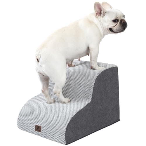 Pettycare Dog Stairs Ramp for High Beds and Couch,Curved Dog Steps for Small Pets, Pet Stairs Non-Slip Balanced Portable Puppy Ramp Indoor, 2 Steps,Grey