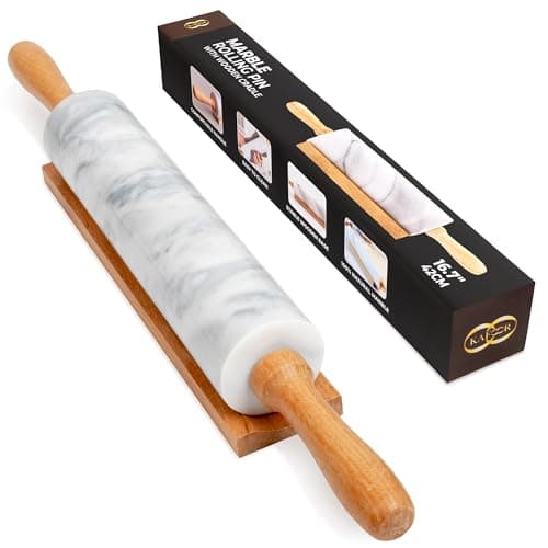 Kafoor 16.7 Inches Marble Rolling Pin for Baking with Wooden Handles & Wooden Cradle - Rolling Pin for making Pizza Dough & Tortillas, Dough Roller for Pasta, Cookie, Pie Crust and More!