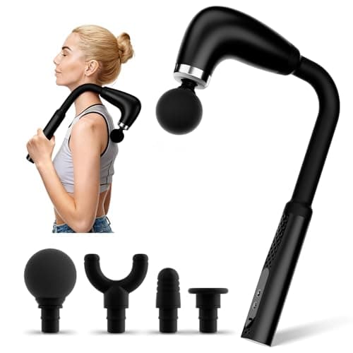 Massage Gun with Upgraded Extension Handle, Back Massage Gun Deep Tissue, Back Massager for Pain Relief for Muscles Neck Shoulders Waist Arm Legs Foot, 4 Replaceable Heads & 9 Speed Levels (BLACK)