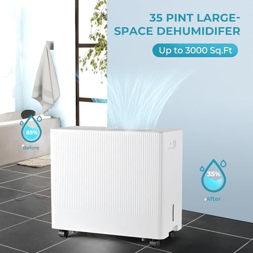 Euhomy 3000 Sq.Ft Energy Star Dehumidifier for Basement, 35 Pint to 85 Pint Dehumidifier with 1.32 Gallon Water Tank Capacity, Auto Drainage,Large Dehumidifiers For Home with 4 Operation Modes 5