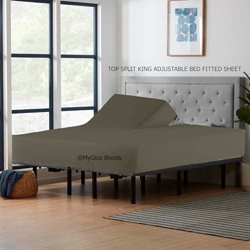 Split Top King Fitted Sheet for Adjustable Beds, 100% Giza Cotton, 34" Flex Head King Size, 1 Pc (Dark Grey) 7