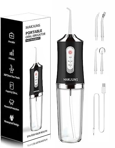 Water-Flosser-Cordless-Teeth-Cleaner Water Dental Flosser with 3 Modes 4 Jets Rechargeable IPX7 Waterproof for Travel Home Braces(Black)