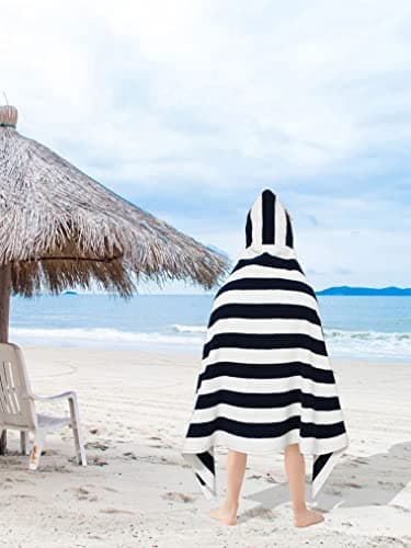 ORIGINAL KIDS Hooded Bath Towel Wrap - 100% Cotton Terry Large Oversized Hooded Kids Towel - Toddler Shower Pool Beach Towel - Soft Plush Absorbent Quick Dry Easy Care Gift - 30x60- Cabana Stripe Blue 9