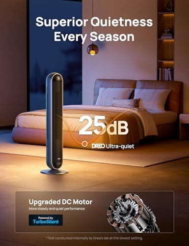 Dreo Tower Fan and Heater Combo, 29.2ft/s Standing Fans for Bedroom, 17 Levels, 6 Modes, 120° Oscillation, 42 Inch, 12H Timer, 25dB Quiet, with Remote, for Office, Large Room, Silver 6