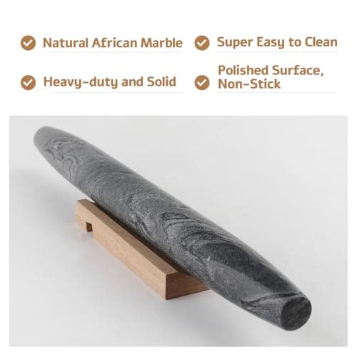 Koville African Natural Marble French Rolling Pin, 16inch Non-Stick Rolling Pin for Baking, Dough Roller for Pasta, Dumpling, Fondant, Pie, Bread, Pizza, Kitchen Baking Tools(Monte Grigio) 3