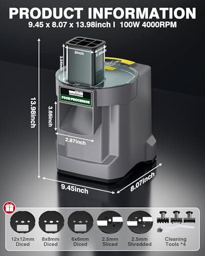 WantJoin 5 in 1 Electric Vegetable Chopper - Multifunctional Commercial Vegetable Dicer Food Fruit Processor Stainless Steel Blades for Slicing(2.5mm), Dicing(6/8/12mm), Chopping(2.5mm),Shredding 6
