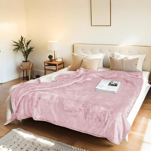 Electric Heated Blanket Twin Size 62"x84" - Flannel & Sherpa Fabric Dual-Sided, 6 Heat Settings & 10 Hours Auto Off, Soft & Cozy Warming Throw for Home, Office, or Bed, Machine Washable, Light Pink