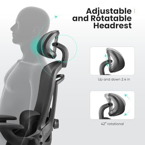 Sweetcrispy Ergonomic Mesh Office Chair, High Back with 2D Headrest, Up&Down Lumbar Support, Swivel Computer Task Desk Chairs with Adjustable Flip-up Armrests, Black 5