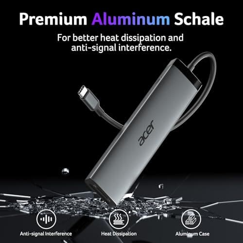 Acer 8 in 1 USB C Hub 10Gbps, USBC to HDMI Adapter 4K@60Hz, 2×USB-C 3.2, 2×USB A 3.0 Data Transfer, 100W PD Port Type C Multiport Splitter with SD/TF Card Reader, for Laptop, PC, Desktop, iPad Pro 7
