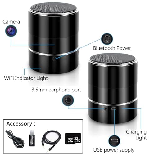 LVBOAT 32GB HD1080P Camera in Bluetooth Speaker,Nanny Cam with WiFi,Wireless Security Cameras for Home Offices Store,Motion Activated 240° Viewing Angle,Baby Monitor,Pet Camera with App 7
