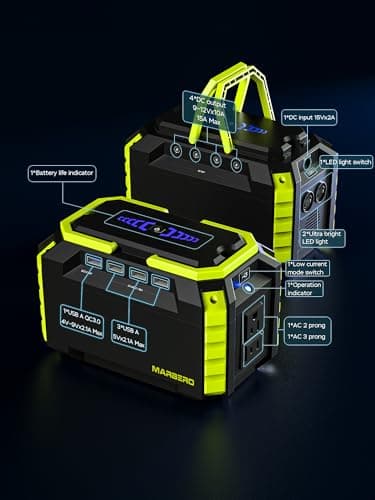 MARBERO Portable Power Station 150Wh Camping Solar Generator Laptop Charger Power Bank with AC Outlet 110V 150W Peak with 4*USB, 4*DC Ports, LED Flashlights for CPAP Home Camping Hurricane Emergency 7
