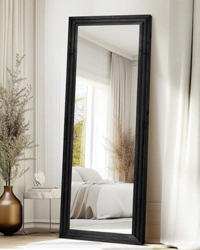 ABSWHLM Full Length Mirror 65"x22" with Stand Solid Wood Frame Floor Large Mirror for Living Room, Bedroom Hanging Standing or Leaning Wall-Mounted, New Black 6