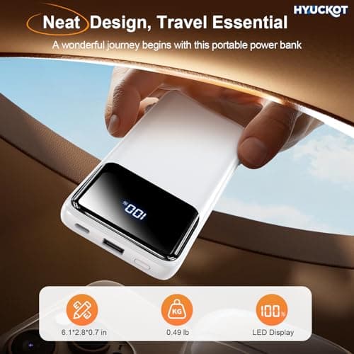 Portable Charger Power Bank with Built-in Cables and Wall Plug, 10000mAh Slim USB-C Battery Pack, 15W Fast Charging Travel Essential Portable Phone Charger Compatible with iPhone, Samsung (White) 7