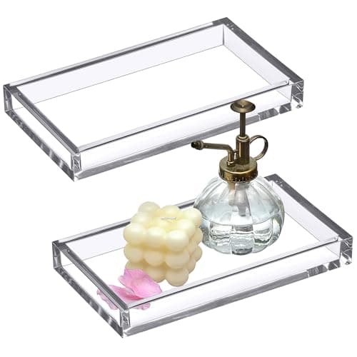 Amazing Abby - Selena - 2-Pack Acrylic Vanity Tray (9.5"x5.5"), 9mm Thick Acrylic, Plastic Bathroom Countertop Organizer, Clear Decorative Dish, Great for Vanity, Nightstand, Entryway, and Home Decor 8