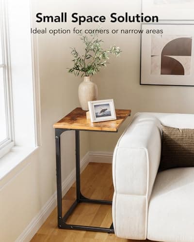 Pipishell C-Shaped Side Table, C Table for Sofa with Two-Piece Desktop & Metal Frame, Large Surface End Table for Living Room, Bedroom, Bedside, Rustic Design 5