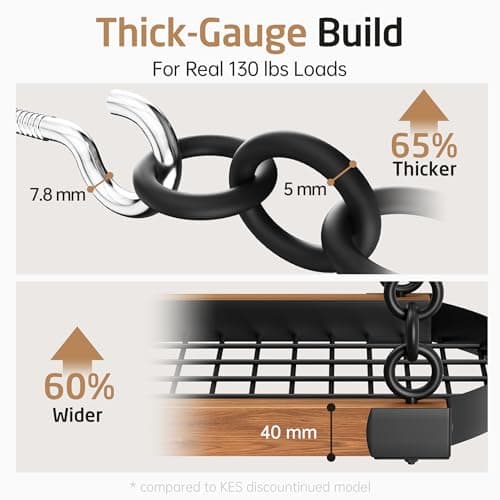 KES 48 Inch Large Hanging Pot Rack Ceiling Mount with 130lb High-Capacity, Ceiling Pot and Pan Hanging Rack with 20 Hooks, Heavy Duty Pot Hangers for Kitchen, Matte Black, KUR530S122-BK 6