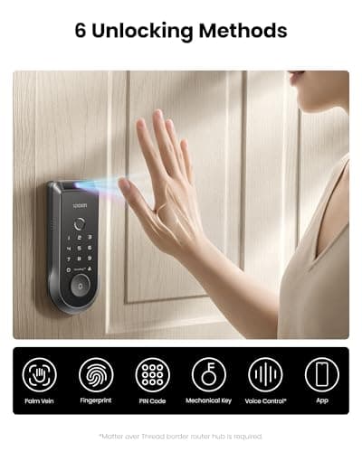 Lockin Veno Palm Vein Smart Lock with Built-in Wi-Fi, 7-Month Battery, Matter Compatible, Palm Vein & Fingerprint Unlock, Keyless Entry, App Control, Auto-Lock, PIN Code, ANSI Grade 2, IP65 Waterproof 6