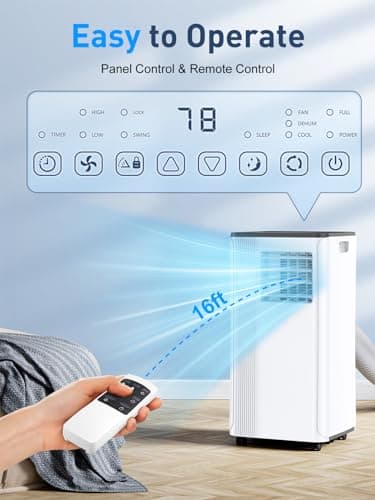 Portable Air Conditioners - 2025 Upgraded 10000 BTU Portable AC for Room up to 450 Sq. Ft, 3 in 1 AC Unit with 24H Timer, Smart Sleep Mode, Remote Control, Air Cooler for Bedroom Kitchen Small-Rooms 6