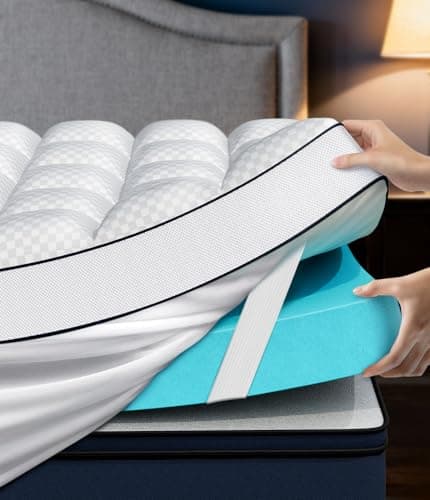 Panyu Dual Layer 4 Inch Memory Foam Mattress Topper King Size, 2" Cooling Gel Memory Foam & 2" Pillow Top, Mattress Pad Cover for Back Pain Relief, CertiPUR-US Certified, Deep Pocket Fits 21", White