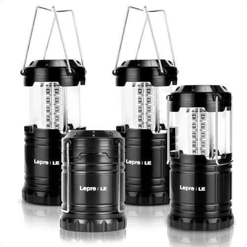 Lepro LED Lanterns Battery Powered, Camping Essentials, IPX4 Water Resistant, Outdoor Portable Lights for Emergency, Hurricane, Storms and Outages, 4 Pack