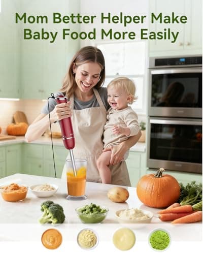 Immersion Blender 5 in 1 Hand Blender, Abuler 1000W Hand Mixer Stick,12 Speed Handheld Blender 304 Stainless Steel with 600ml Mixing Beaker, 500ml Chopper, Whisk and Milk Frother for Soup, Baby Food 6