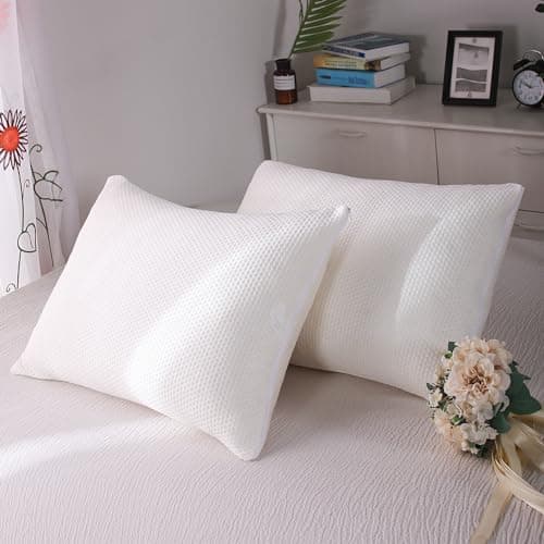 oaskys Standard Size Memory Foam Pillows 2 Pack for Side Back Stomach Sleepers Cooling Home & Hotel Collection with Removable Zipper Case 6