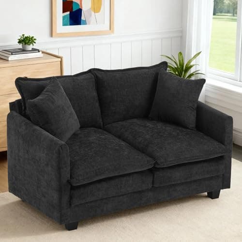 MUDANT Loveseat Sofa Cloud Sofa Couch 50'', Modern Loveseats 2 Seat Couch 27" Deep Seat with 2 Pillows for Small Spaces Apartment Studio Office Bedroom Living Room 8834-BLACK