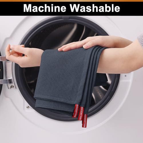 Homaxy 100% Cotton Waffle Weave Dish Cloths - 6 Pack Soft and Absorbent Dish Towels - 12 x 12 Inches Quick Dry Dish Rags - Dark Grey 5