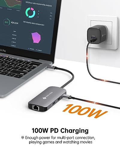NOVOO USB C Hub Ethernet 4K@60 USB C HDMI Adapter Multiport Type C Adapter 4 USB 3.0 & USB2.0 Dongle 100W PD Dock Docking Station for MacBook Pro Air Apple iPad Pro Steam Deck Dell HP Lenovo 7-in-1 6