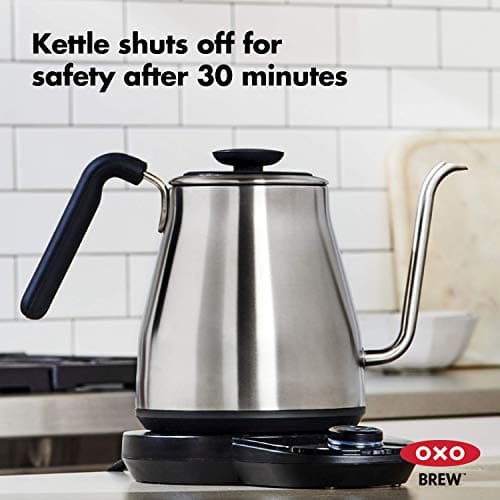 OXO Brew Gooseneck Electric Kettle – Hot Water Kettle, Pour Over Coffee & Tea Kettle, Adjustable Temperature, Built-In Brew Timer, Stainless Steel, 1L​ 6