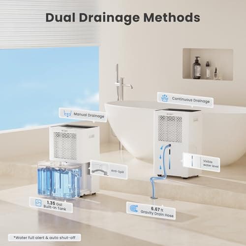 Candy 4500 Sq.Ft Dehumidifier for Basement,80 Pints Dehumidifiers for Home,Continuous/Sleep/Auto Mode,1.35 Gal Water Tank with Drain Hose,Portable & Wifi for Large Room,Bedroom,Bathroom,Garage,Laundry 3