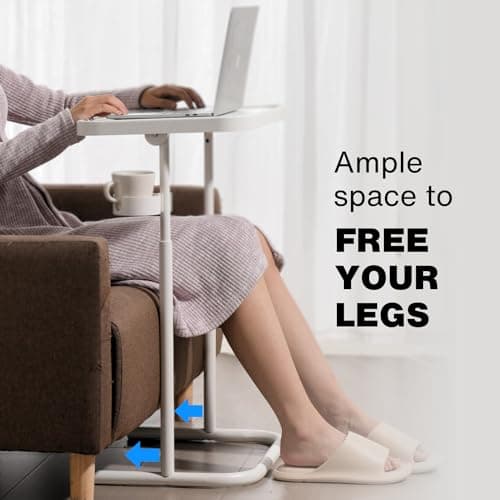 Keepo Metal TV Tray with Wheels/Casters, Side End Table, Adjustable Meal Tray, Folding Laptop Table with 3 Heights, 0 to 90 Degrees Tilt Angles, Portable Over Bed & Sofa Stand Desk (Gray Green) 7