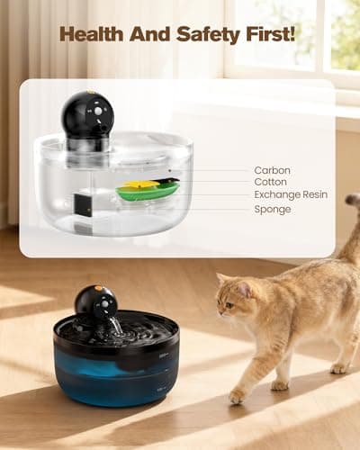 Cat Water Fountain Wireless Cordless: Cat Fountain for Drinking Battery Operated - 88oz/2.6L Black Pet Water Fountain Rechargeable - Quiet Cats Water Bowl Dispenser with Motion Sensor - Small Animals 6